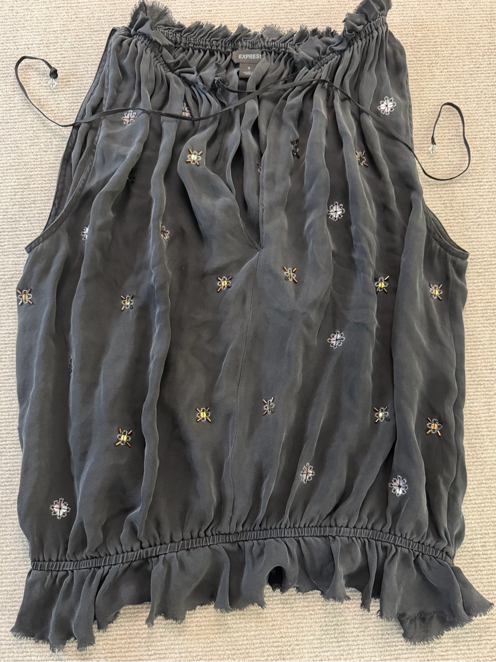 Express 100% Silk Embellished Whimsigoth Fairy Boho Blouse Top S